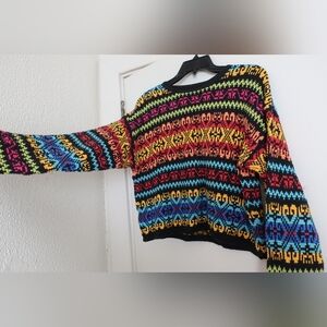 Vintage colorful geometric Lizsport knitted sweater Medium cotton